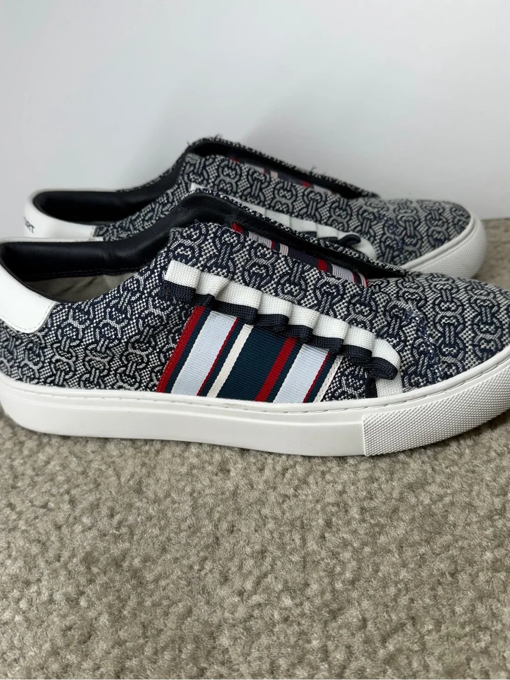 Tory Burch Navy, White & Red Patterned Slip-On Sneakers